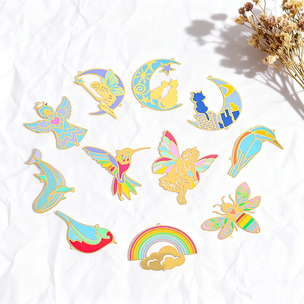 1PC Brass Filigree Pendant Drop Oil DIY Suncatcher Crystal Parts Rainbow Hanging Decoration Craft Embellishments Jewelry Making