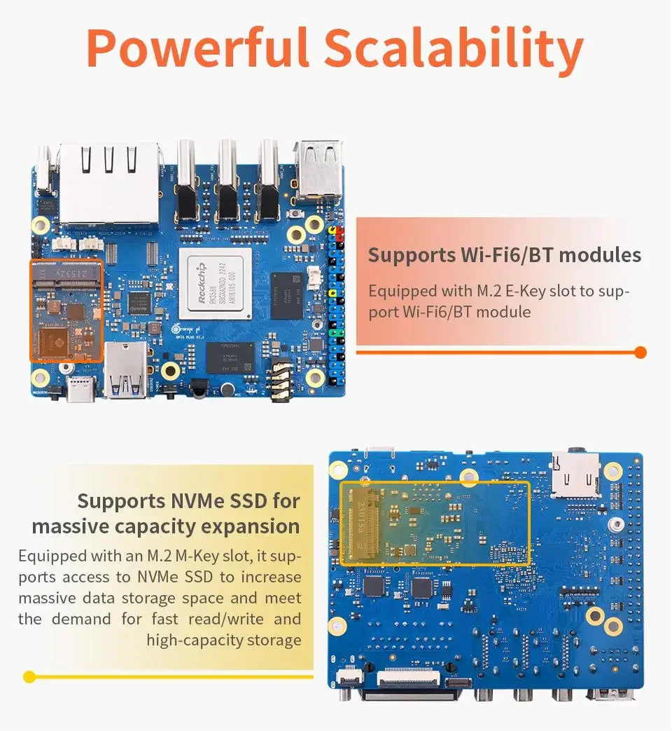 Orange pi 5 plusシングルボードコンピューター,アルミニウム合金ハウジング,wifiモジュール,256g,ddr4,Rockchip,rk3588,mini pc,sbc,16g