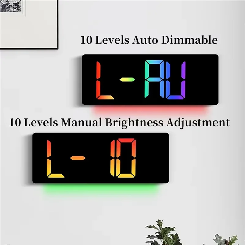 

8-Color RGB Mood Lighting Large Digital Wall Clock With Temperature, Humidity, Date, Alarms, And Countdown Feature