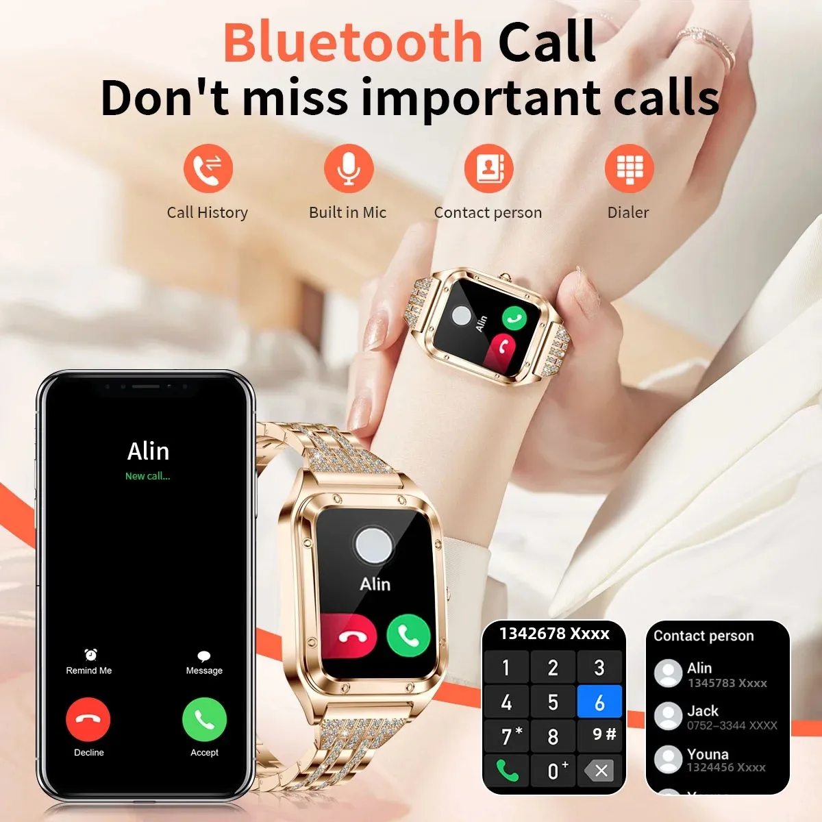 New Fashion Smart Watch Women Call Message Notification Smart Bracelet Watch Woman 3ATM Waterproof Sports Ladies Smartwatch LIGE