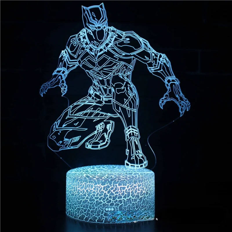 Disney Pahlawan Super Marvel Avengers Tokoh Black Panther 3D Lampu Pemodelan Lampu Malam LED Lampu Stereo Touch Vision