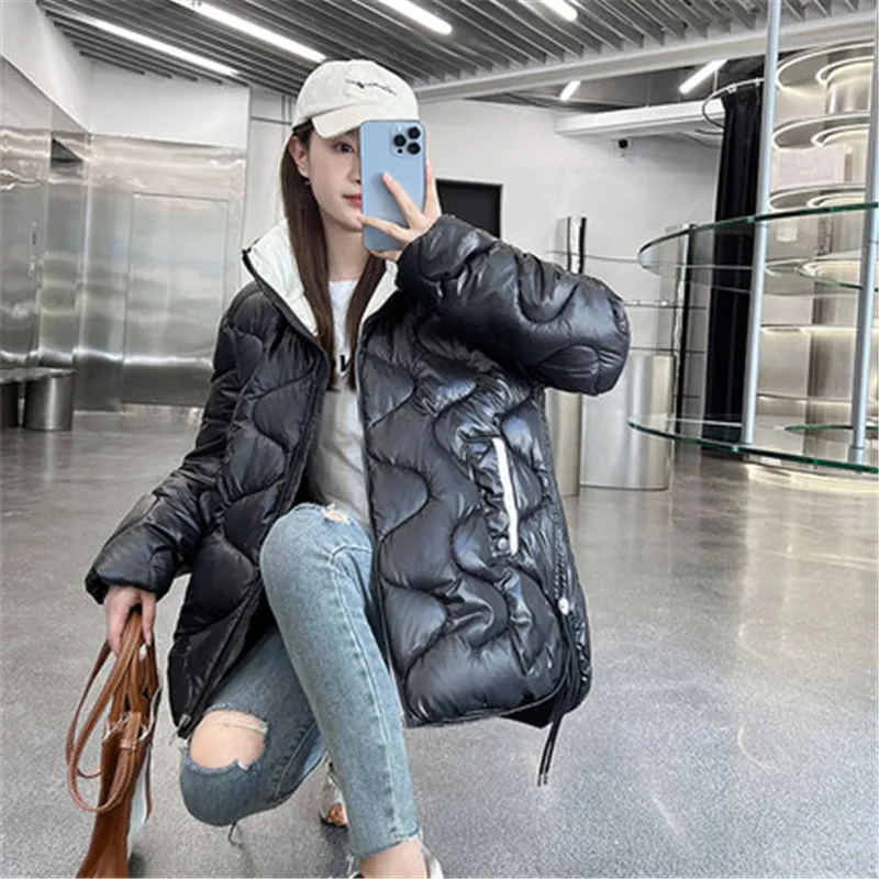 

2022 Women Winter Jacket Stand Collar Padded Outerwear Female Solid color Fashion Coat Short Parka Bright Shiny Fabric A1080