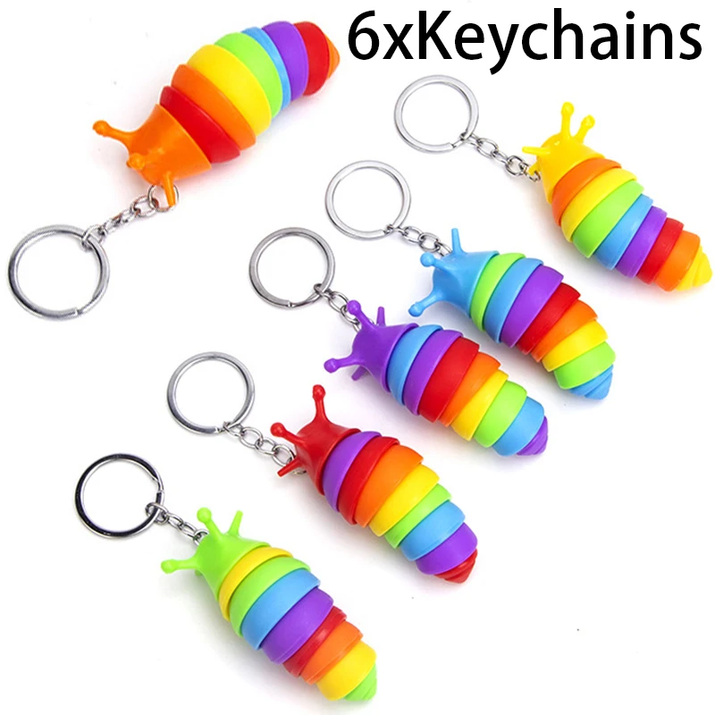 

6Pcs Mini Fidget Slug Keychain Toys 3D Articulated Stretch Caterpillar Sensory Stress Relief Flexible Hand Toy