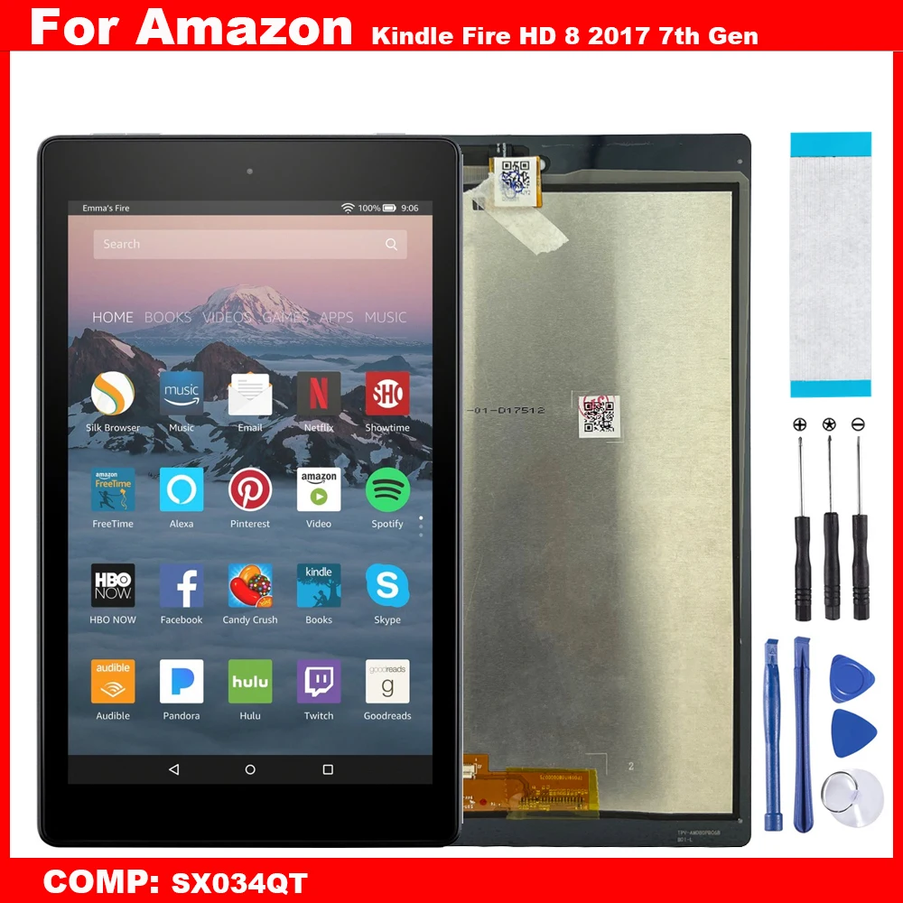 

AAA For Amazon Kindle Fire HD 8 7th Generation 2017 SX034QT LCD Display Touch Screen Digitizer Glass Assembly Repair Parts