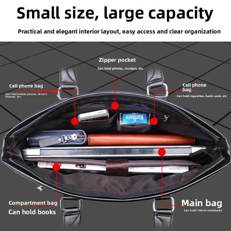 حقيبة أعمال أفقية محمولة من جلد البولي يوريثان للرجال، تخزين الكمبيوتر، سعة كبيرة، حقيبة كتف متعددة الوظائف #2