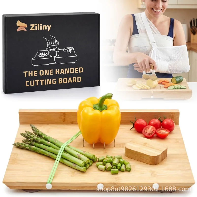 Portable Solid Wood One‑Handed Cutting Board for Elderly & Disabled Kitchen Use