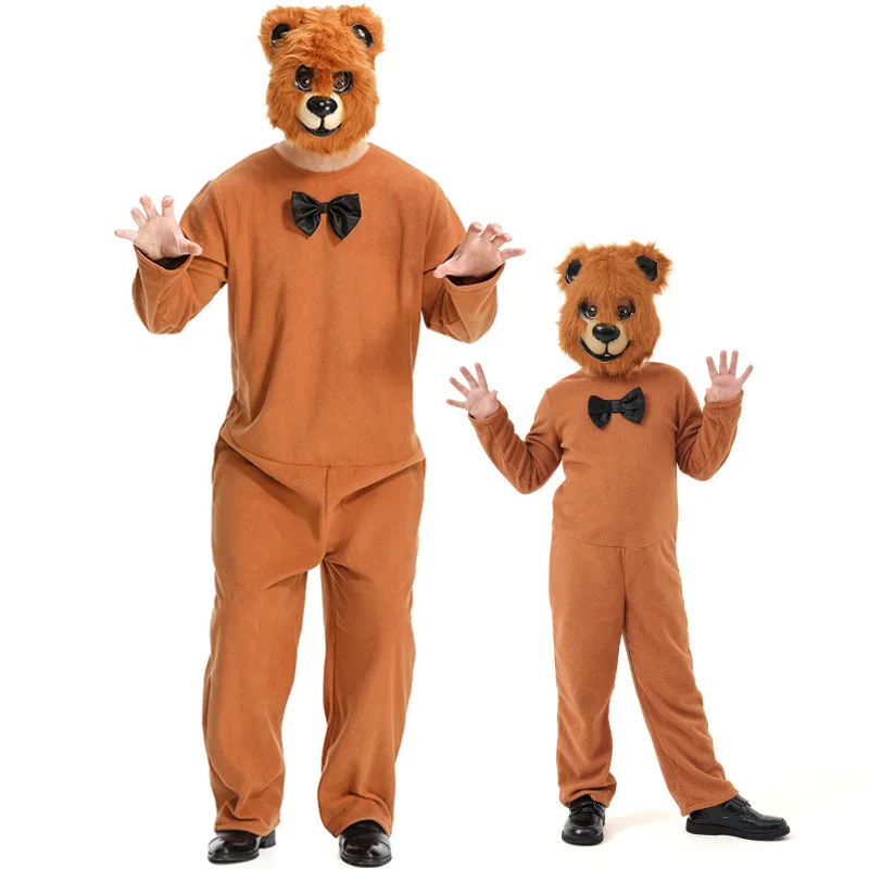 Umorden Parent-child Unisex Adult Kids Child Brown Bear Costume for Boys Girls Men Women Tween Teens 12-14Y 14-16Y Jumpsuit Mask