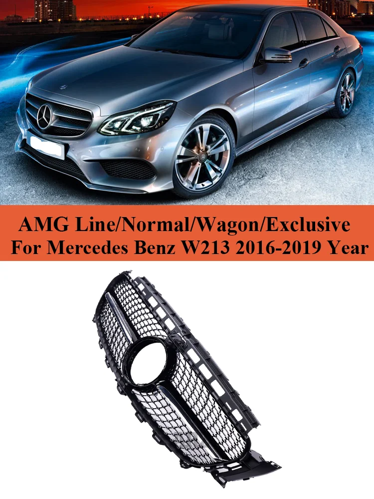 For Benz E Class W213/S213 Facelift Black Silver Front Bumper GT Diamond Style Grill AMG Grille Exclusive 2016-2019 Year