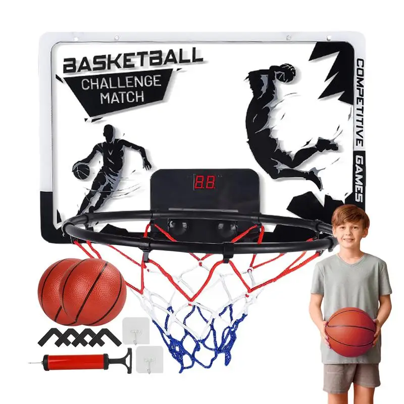 

Portable Basketball Hoop Door & Wall Indoor Basketball Hoop For Kids With LED Lighting Wall Mounted Shatter Proof Backboard Mini