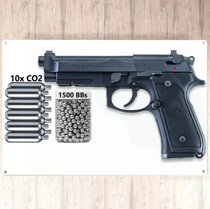 M9 Pistol Militarytoday-Full-Auto Blowback.177 Co2 Bb Air Pistol Wall Decor-310 Fps Fashion Accessories Pendant（Metal Wall Si