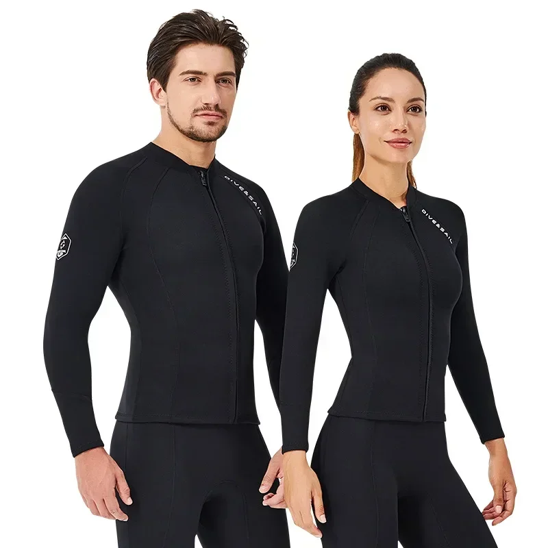 Men Women Wetsuit Jacket 2mm Neoprene  Tops Long Sleeve Black Grey For Kayak,Skin Dive, Surfing Suit,  Diving Gear