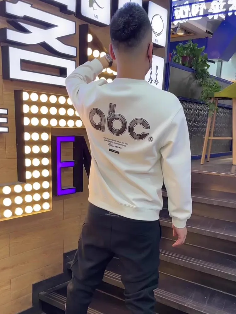 

Осенняя новинка: Мужской повседневный свитшот с длинным рукавом, круглым вырезом, на флисовой подкладке, с буквенным принтом, молодежный, популярный, стандартный крой