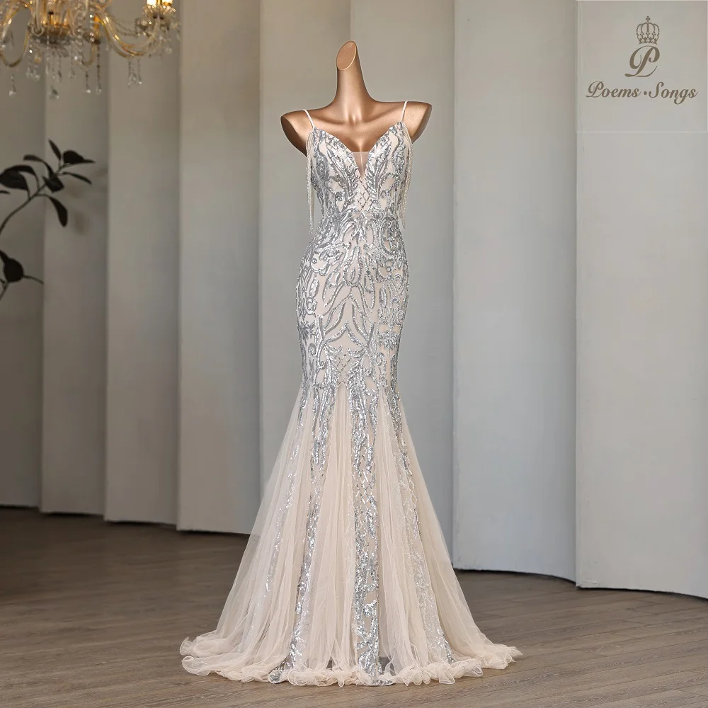 Customized Sexy beaded sleeves Mermaid Evening Dresses For Women Prom Dresses Maxi dress Party dress Beautiful evening gowns