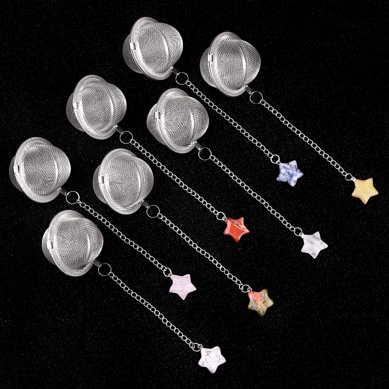 4PCS Natural Crystal Star Shaped Pendant Practical Tea Infuser Mesh Filter with Chain Stainless Steel Tea Strainer Teapot Spice