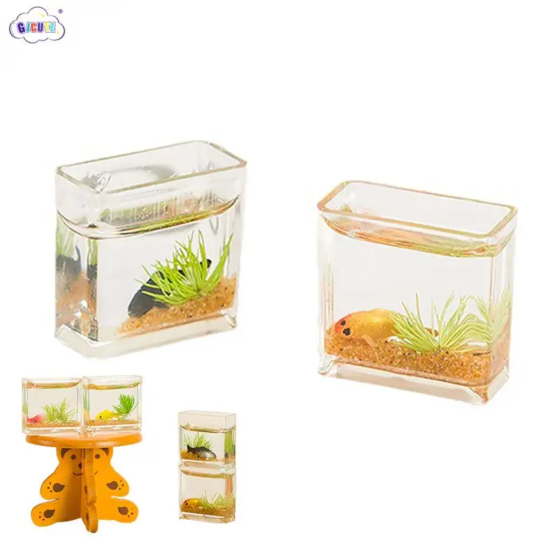 Nieuw 1 Stuks Poppenhuis Miniatuur Glazen Aquarium Kom Aquarium Poppenhuis Home Ornament Speelgoed Voor Poppenhuis Sticals