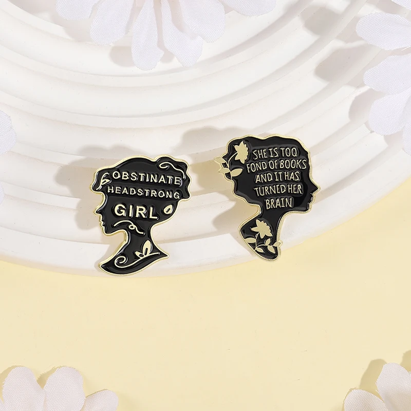 العنيد فتاة قوية المينا دبوس جين أوستن فخر وتحامل الشهيرة إقتباس بروش شارة التلبيب مجوهرات هدية للأصدقاء