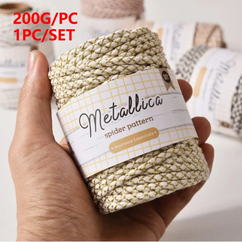 

200G 1PC 3.5MM Gold Silver Metallic Cotton Cord Crochet Knitting Cord for DIY Handmade Bags Knitting Fashion Shiny Tassels Rope