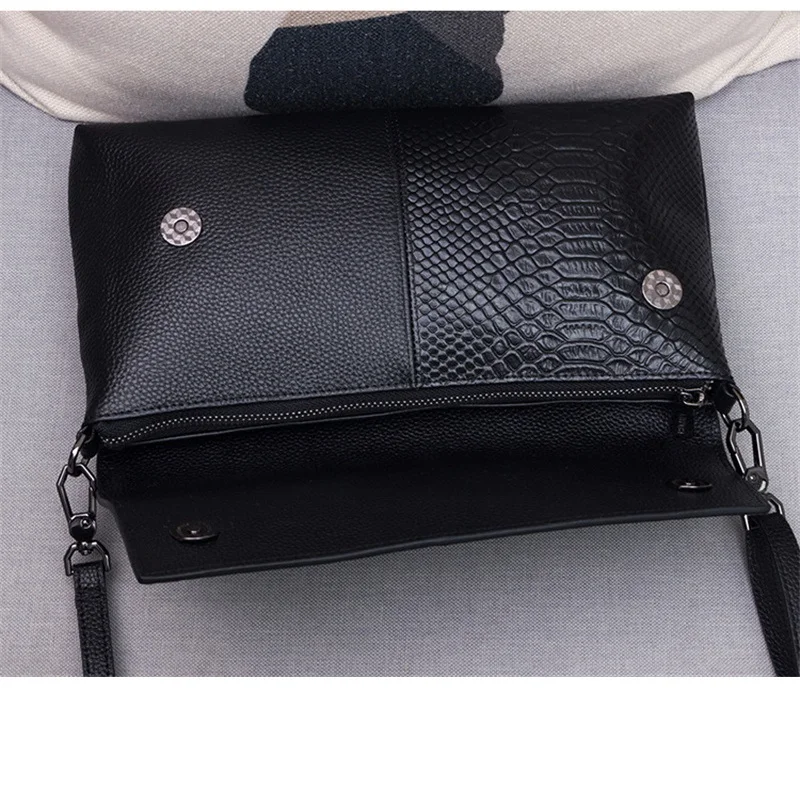 Alligator Pattern Women Genuine Leather Clutch Bag Black Crocodile Ladies Tote Handbag Luxury Cowhide Shoulder or Crossbody Bags