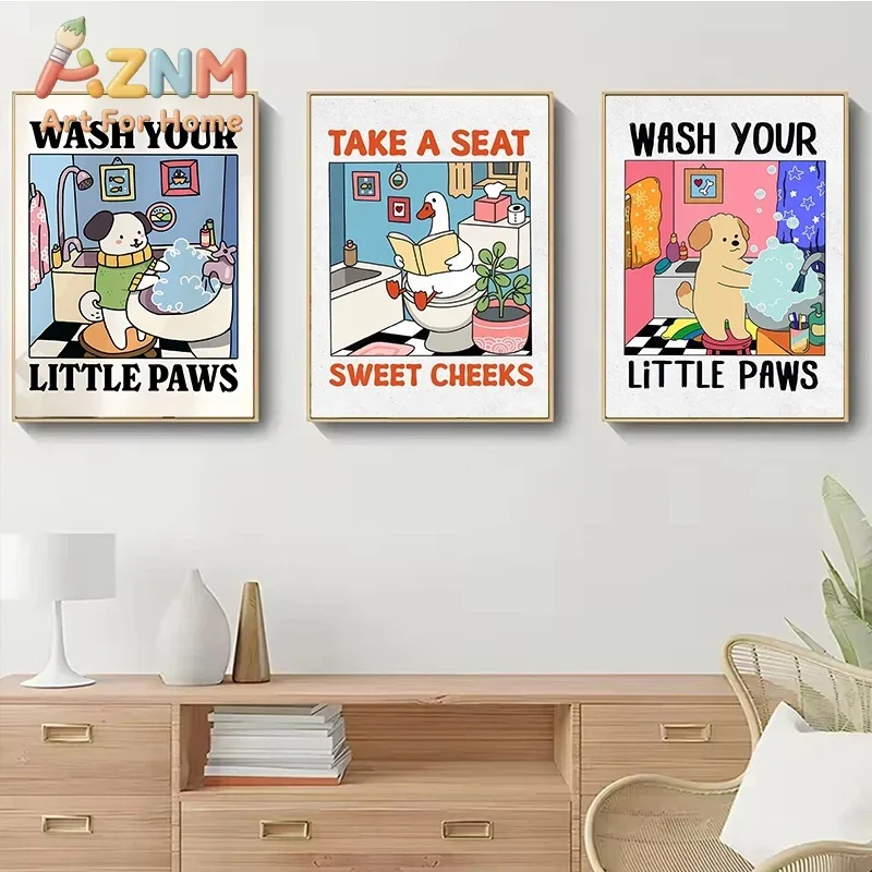 Wash Your Paws Black Cat Canvas Print Bathroom Cat You Pooping Wall Art Poster for Modern Living Room Toilet Kitchen Home Decor
