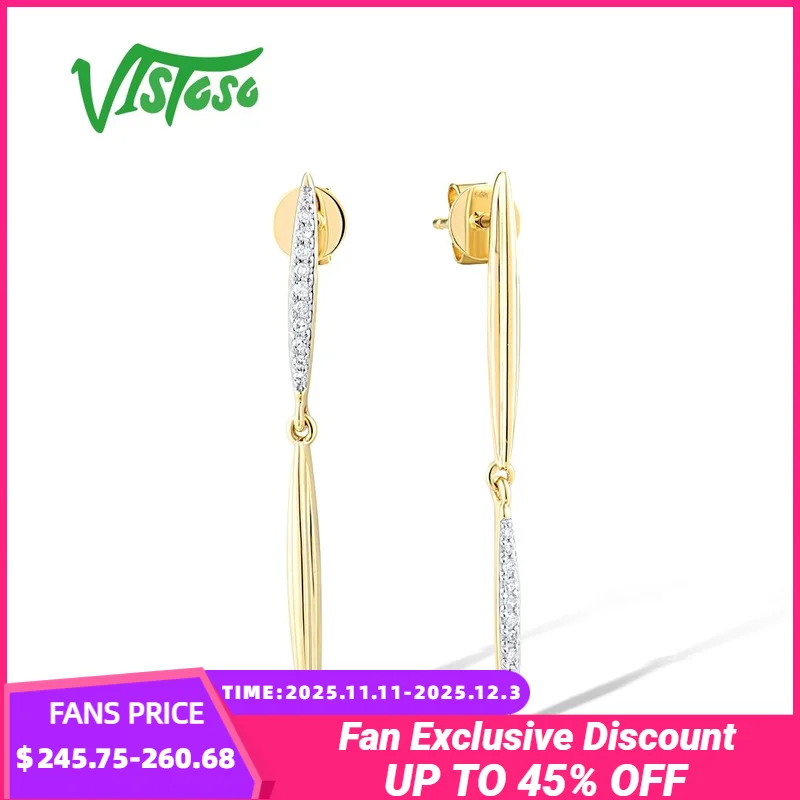 

VISTOSO серьги-гвоздики из чистого желтого розового золота 14 карат 585, женские серьги-гвоздики со сверкающими бриллиантами, современные линейные капли, свадебные подарки, ювелирные украшения