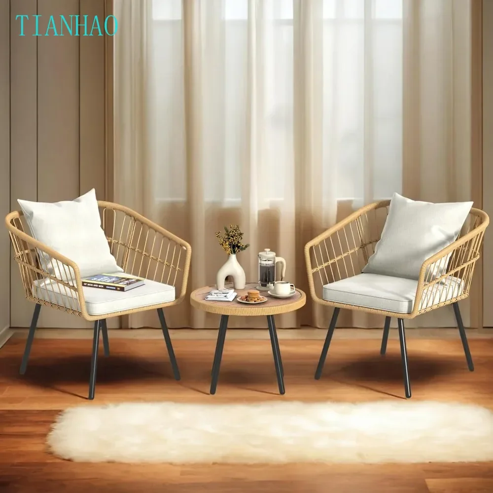 Conjunto de cadeiras decorativas com 2 cadeiras modernas de meados do século com travesseiro, poltrona estofada com mesa lateral e almofada macia