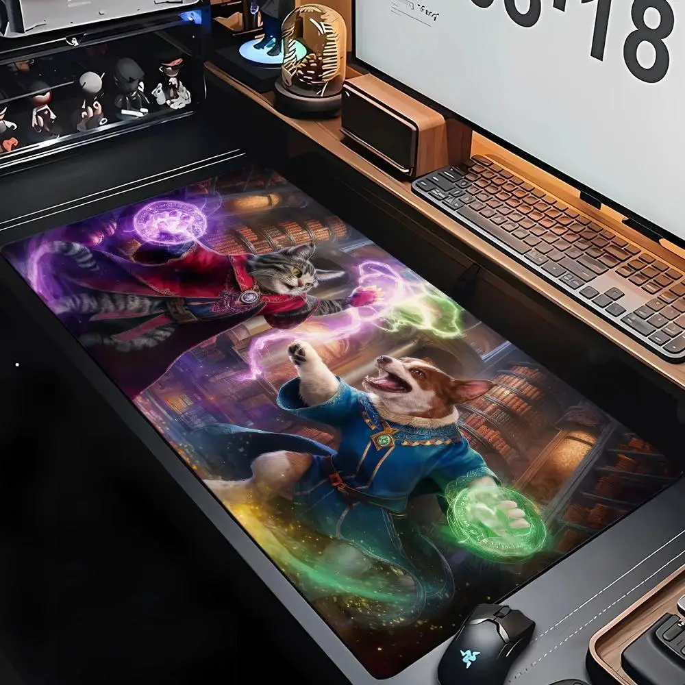 

Strange Fantasy Cat and dog magic playmat Mouse Pad Desk Mat Gaming mat gamer pc accessories rubber anti-slip keypad mousepad