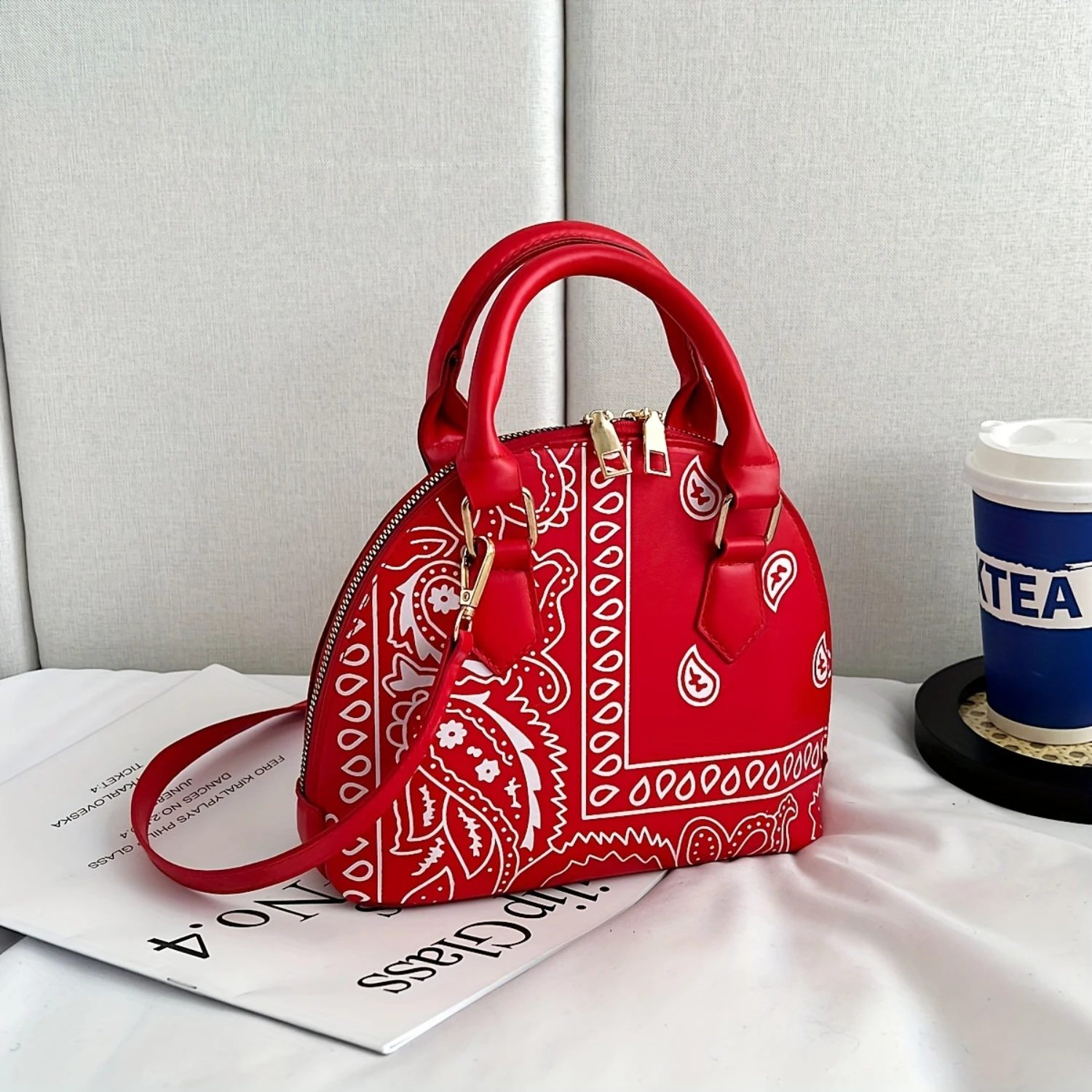 Retro Flower Pattern PU Leather Shell Handbag with Chain Strap, Shoulder Crossbody Bag for Women