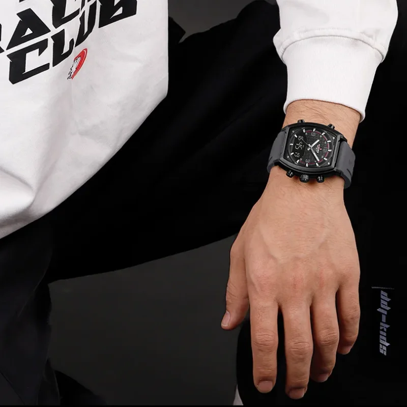 

NAVIFORCE кварцевые часы для мужчин, цифровые спортивные часы, мужские наручные часы с двойным дисплеем и будильником, водонепроницаемые военные роскошные часы Tonneau