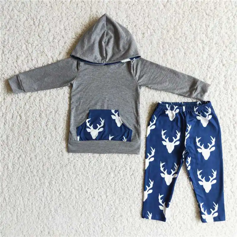 Z930-10 Wholesale Boys Autumn And Winter Hooded Long Sleeve Pants Pocket Suit Pattern Printing Bright Colors