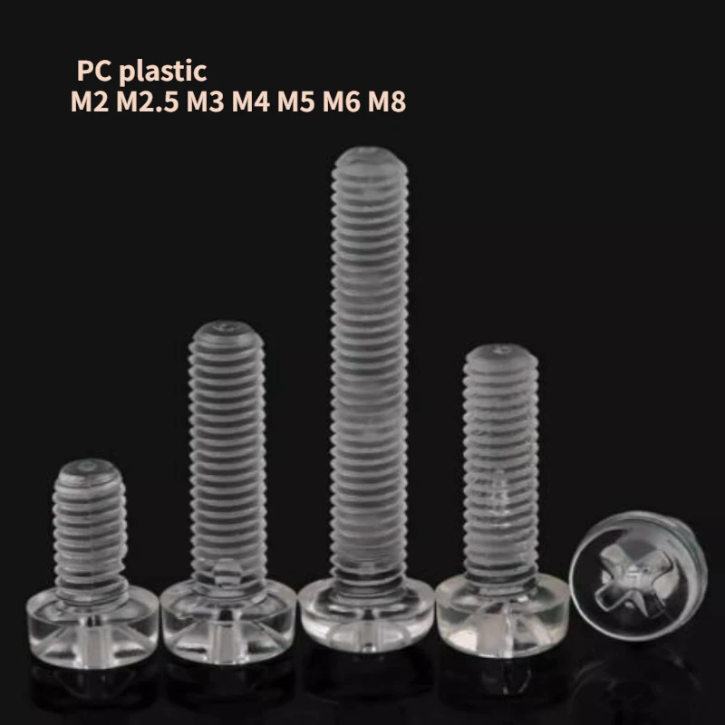 40/100/200pcs M2 M2.5 M3 M4 M5 M6 M8 PC Transparent Round Head Phillips Screw Clear Plastic Acrylic Insulated Fixing