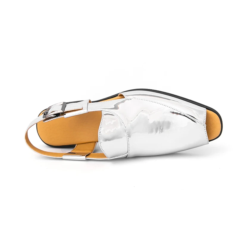 Fashion Men Shiny Gold Silver Peep Toe Sandals Business Casual Outdoor Sports Beach Shoes Soft Sole Breathable Summer Sandals