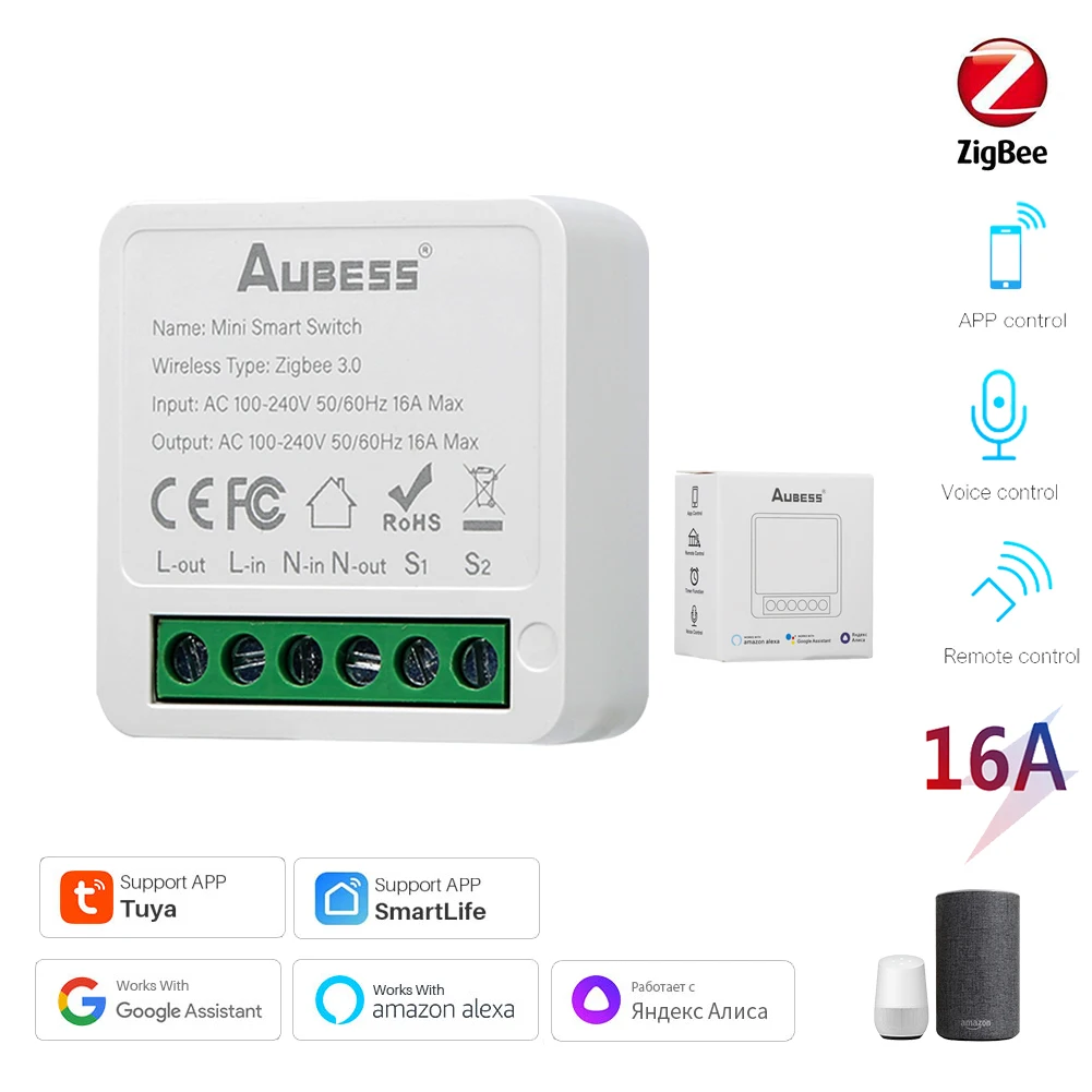 Tuya Zigbee 3.0 Mini DIY 16A Smart Switch 2 Way Smart Home Control Automation Module Via Alexa Google Home Alice Smart Life App