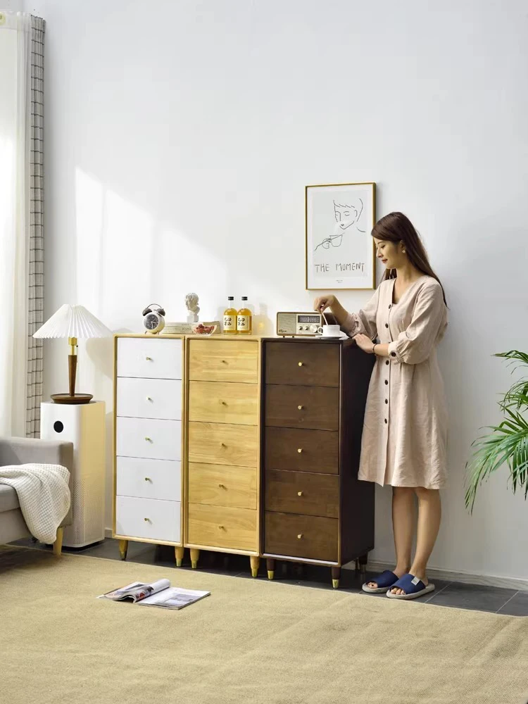 Solid wood storage cabinet Bedroom bedside vertical cabinet, ultra-narrow multi-layer drawer corner storage