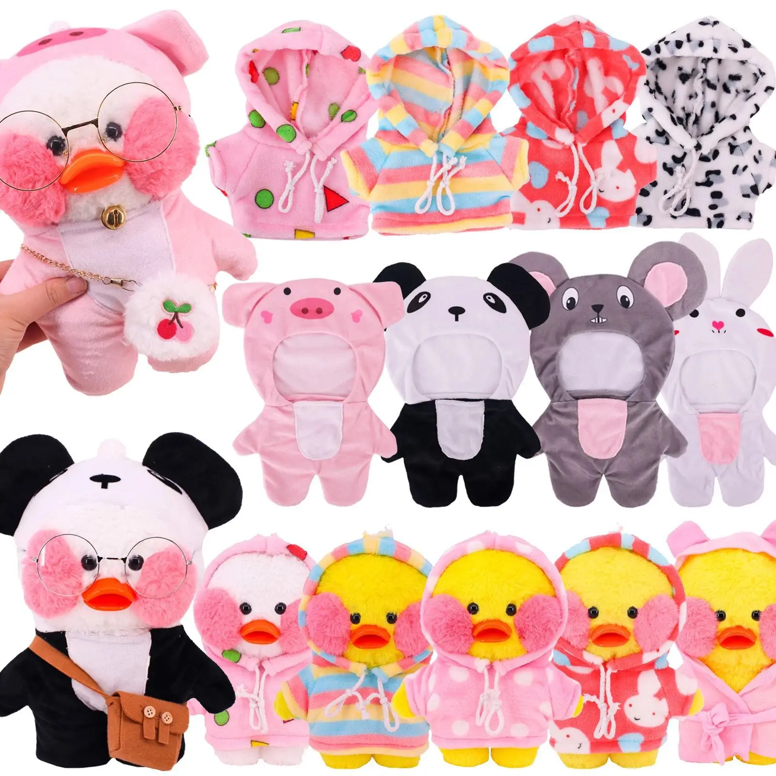 

Cute Lalafanfan Cafe Duck Plush Toys Stuffed Pillow Doll Room Decor Accessories Clothes Set Bag Hair Band Glasses Kids Gift