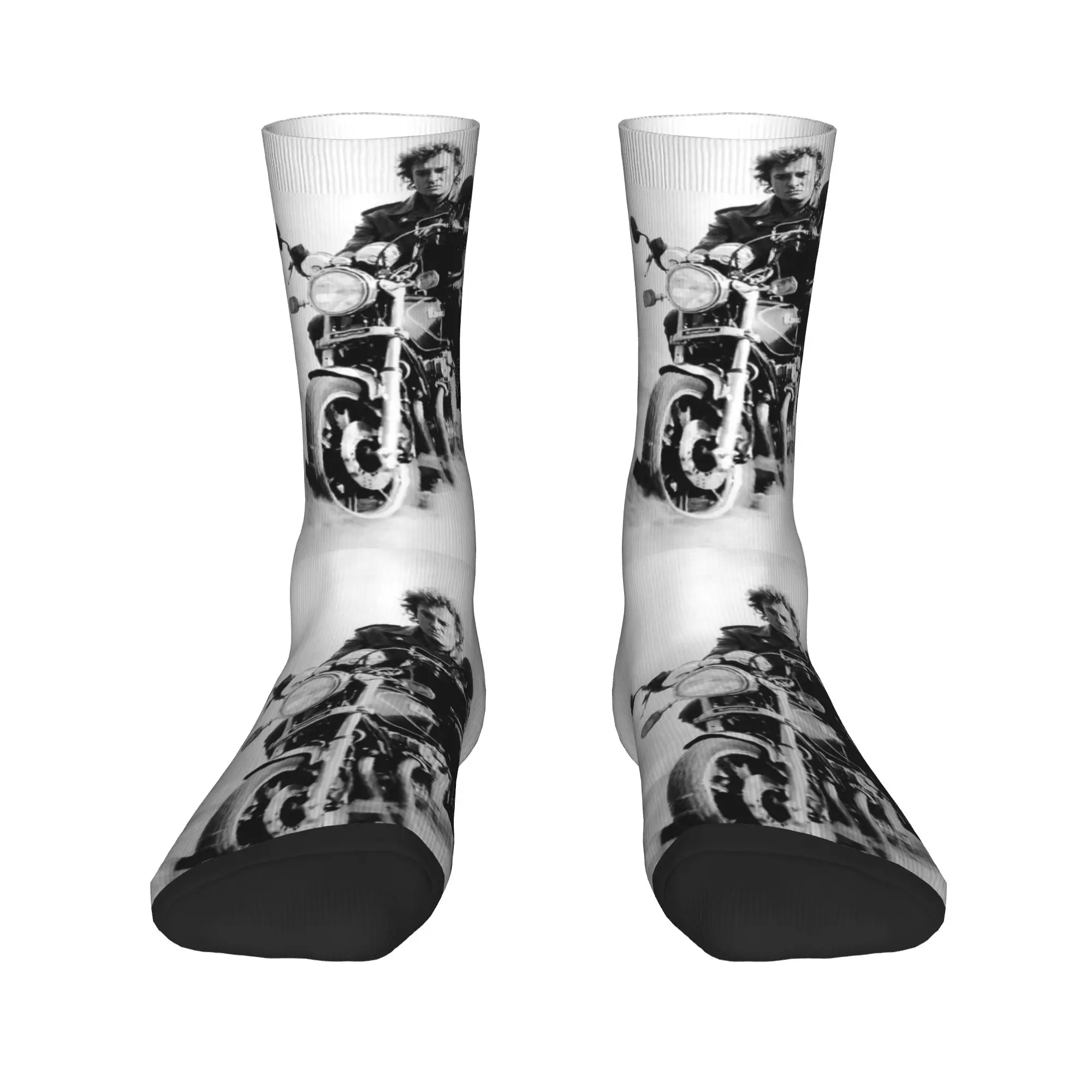 

Funny Printed French Singer Socks for Men Women Stretch Summer Autumn Winter Motorcyclist Johnny Hallyday Crew Socks