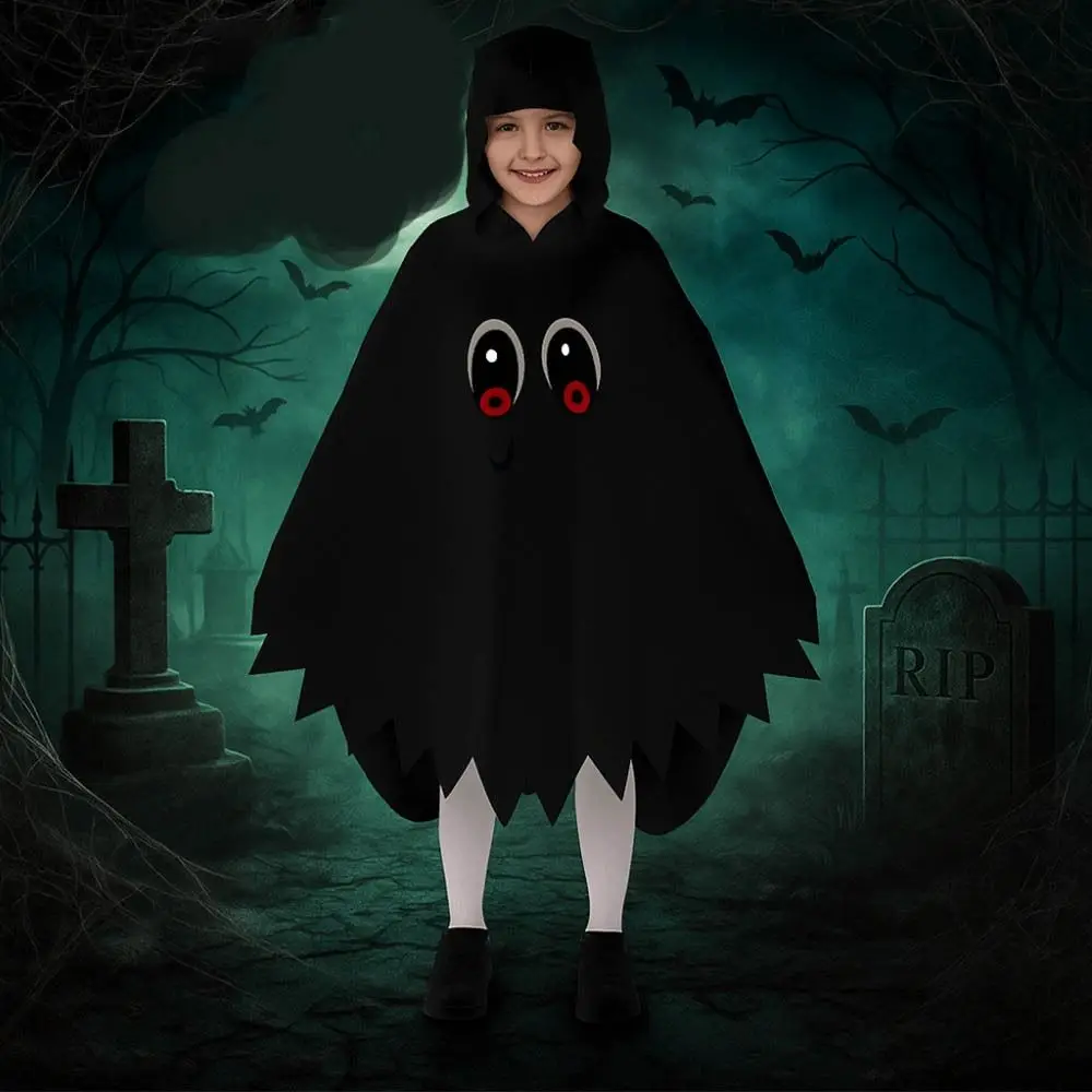 

Светящийся плащ для косплея на Хэллоуин, реквизит, забавное взаимодействие, плащ с капюшоном и призраком, белый, черный, свободное праздничное платье