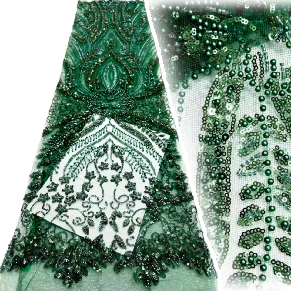 

French Embroidered Beaded Lace Fabric 2026 Fashion African Nigerian 3D Sequined Lace Fabric Suitable for Wedding Dresses 1996