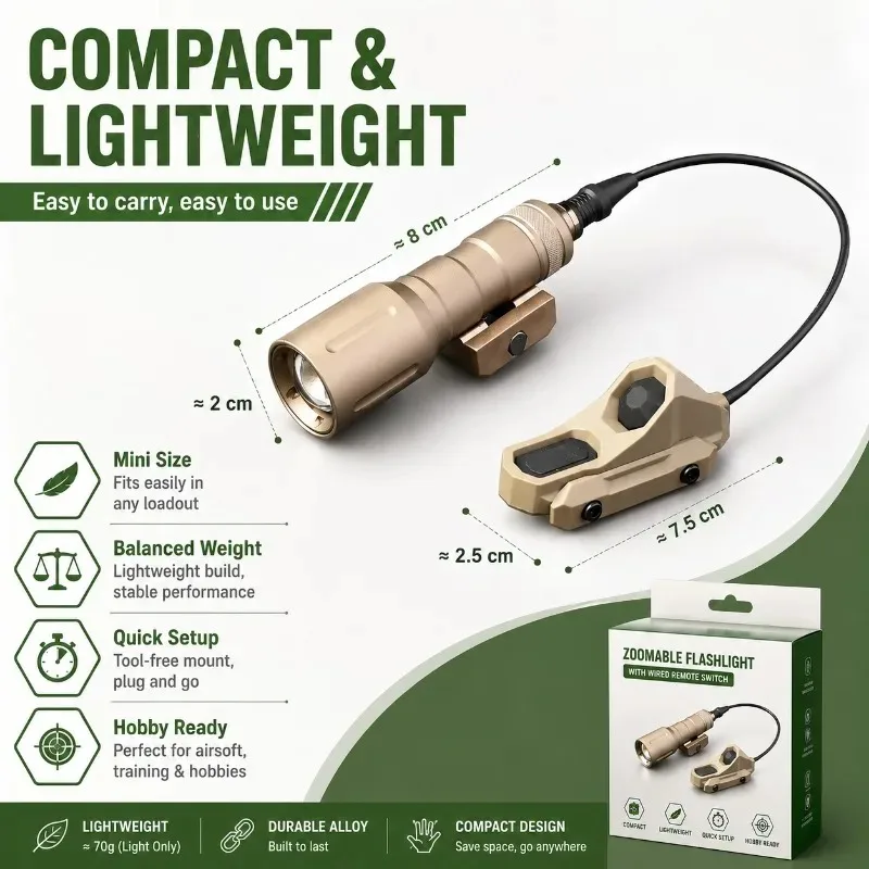 Zoom‑tunable PLH‑V2 Alloy Flashlight, High‑brightness Torch Lamp with Mouse‑tail Remote‑control Accessory