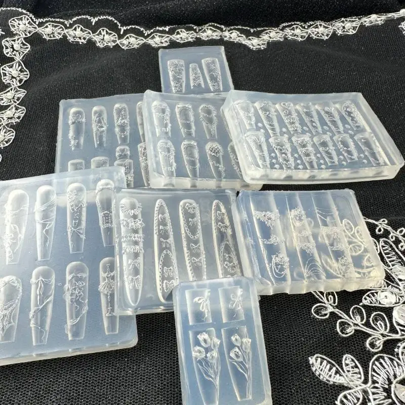 الفرنسية الدانتيل سلسلة الزهور ثلاثية الأبعاد قالب أكريليك سوان مسمار الفن زينة DIY بها بنفسك سيليكون مزين مسمار الفن قوالب الأظافر أداة قولبة #1