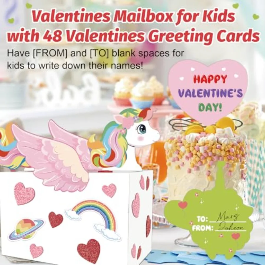 صندوق بريد عيد الحب مع 48 بطاقة تهنئة لعيد الحب، صندوق بطاقات عيد الحب للفصول الدراسية المدرسية للأولاد والبنات، تبادل الهدايا