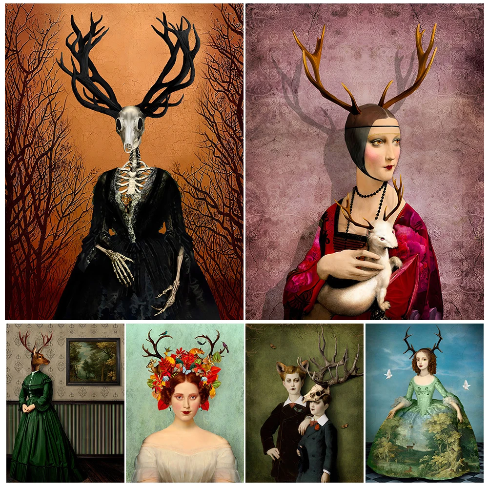 

Forest Antler Queen Dark Academia Vintage Wall Art Canvas Paitning Woodland Fairytale Fantasy Art Poster And Print Home Decor