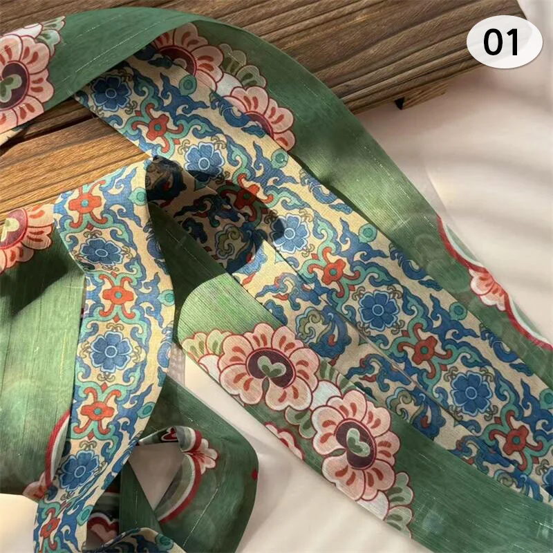 Chinese Traditional Robe Hanfu Dress Waist Belt 300cm Elegant Flower Printed Kimono Dress Waistband Tang Dynasty Stage Cosplay