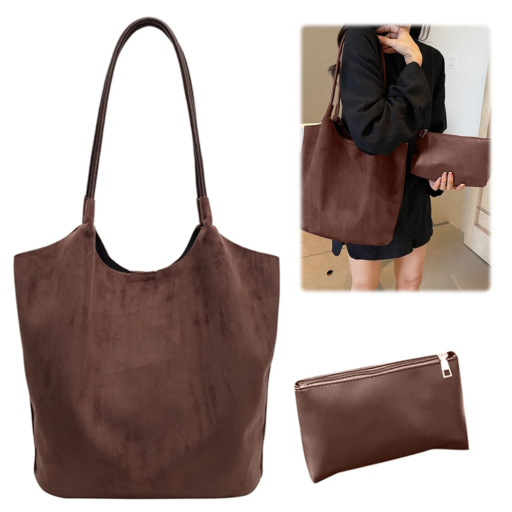

Shoulder Bag Faux Suede for Women Slouchy Handbag Magnetic Closure Hobo Bag Top-handle Bag for Work Travel