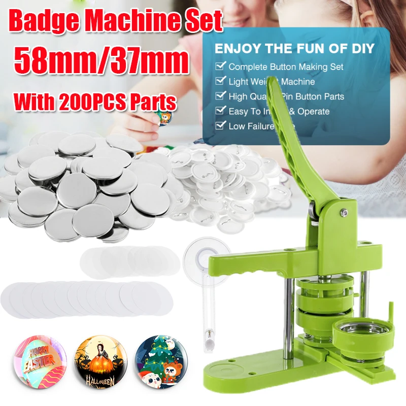 ボタンとバッジメーカーのセット、DIYピン、プレス機、パンチ、部品、写真とサークルカッター、58mm