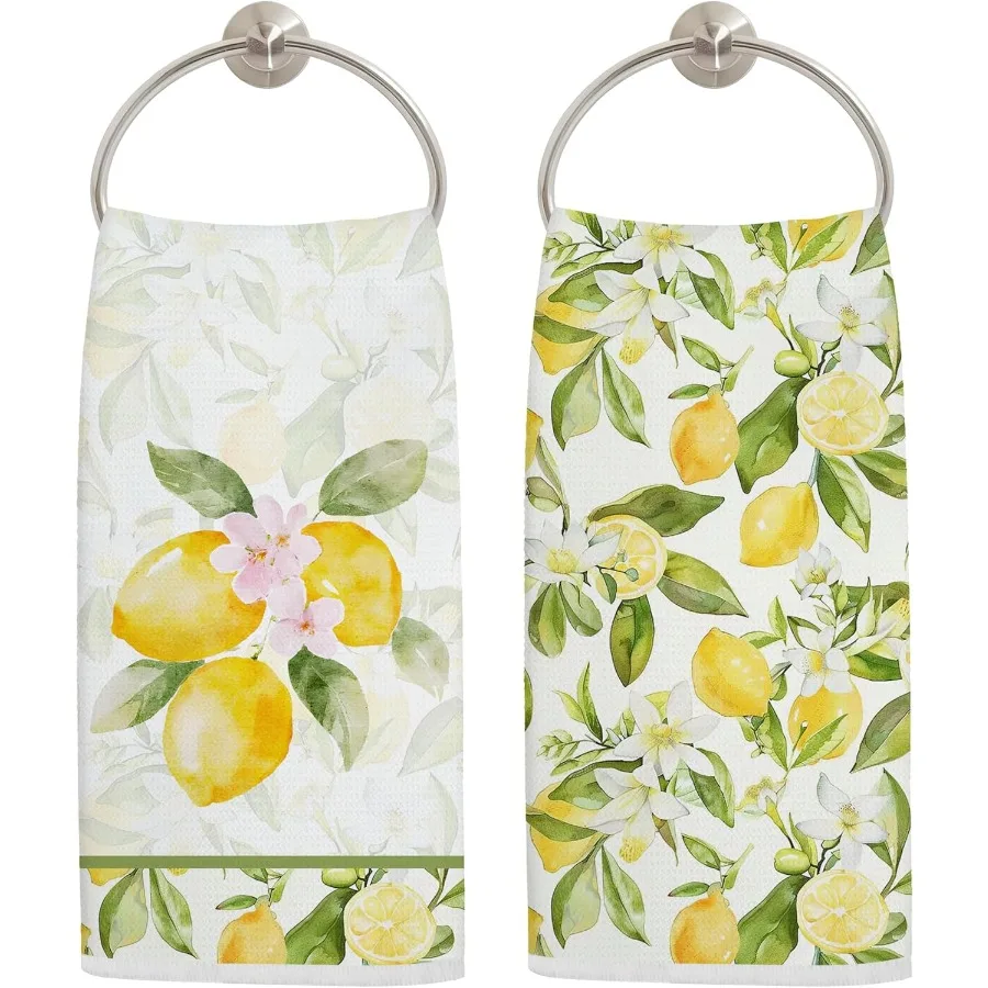 

Farmhouse Lemon Kitchen Towels Set of 2 Rustic Cottagecore Yellow Lemon Hand Towels for Bathroom Decor Citrus Fruit Decor Dish