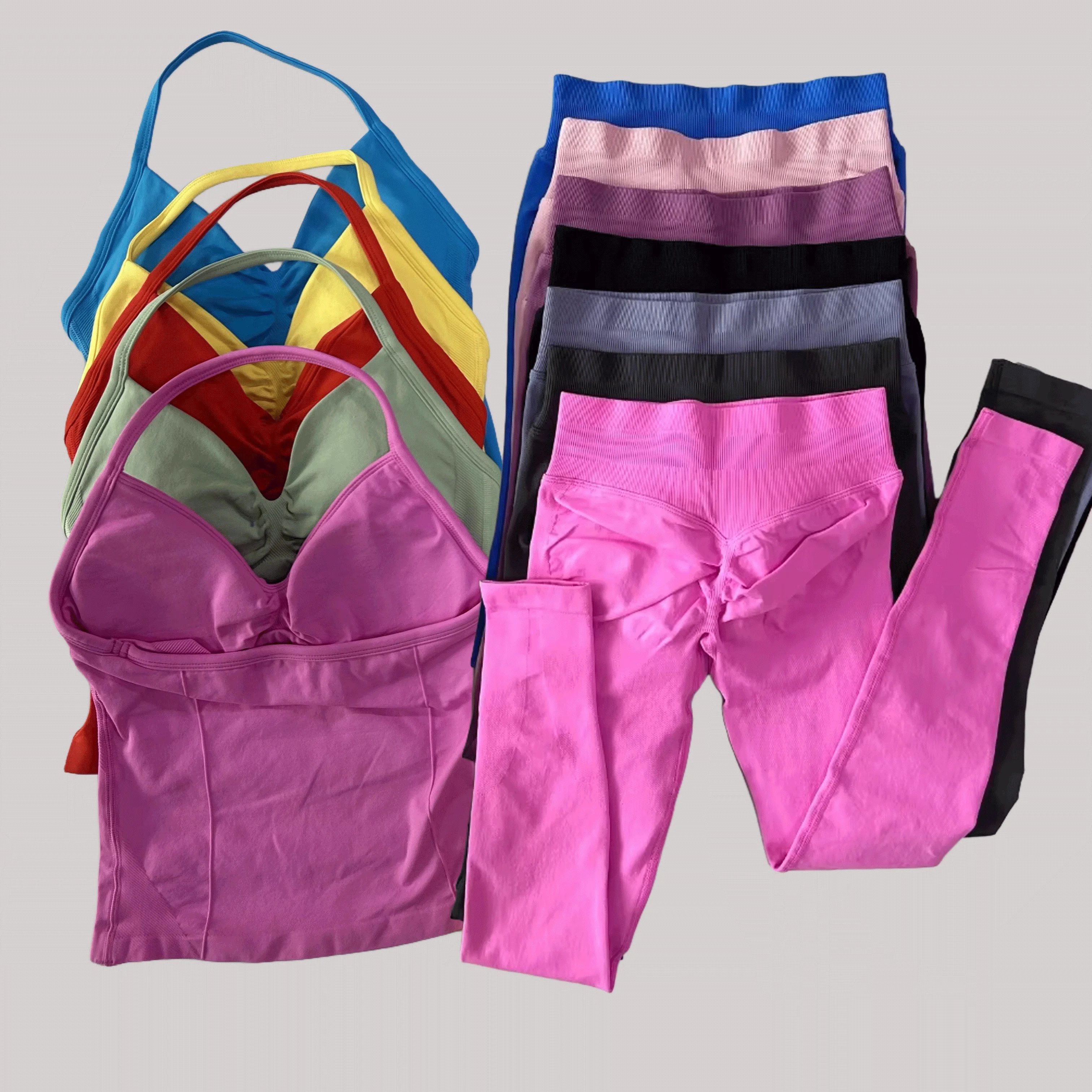 

Комплект из 2 предметов для йоги, женские леггинсы для тренировок в тренажерном зале и майка для шеи, бесшовный комплект для йоги и фитнеса, одежда для пилатеса, спортивная одежда для тренировок