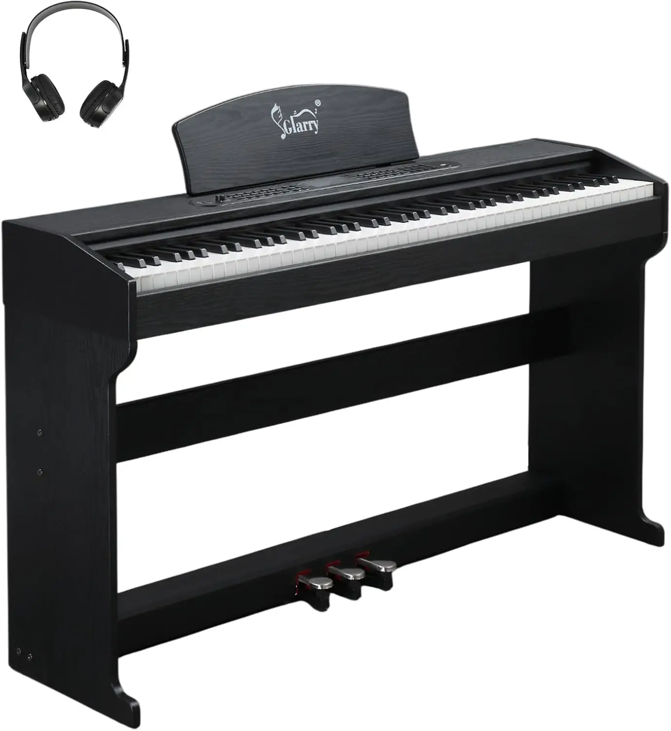 88-Key Weighted Hammer Action Digital Piano with LCD Screen, Headphones, Triple Pedals, MIDI Connectivity, Beginner-Friendly, Classic Upright Style (Wood Grain Black)
