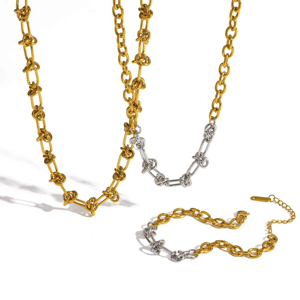 18K Goldfarben Beschichtete Edelstahl-Kette in Knotenform für Damen Stapelbares Basis-Armband Modeschmuck – Detail 4