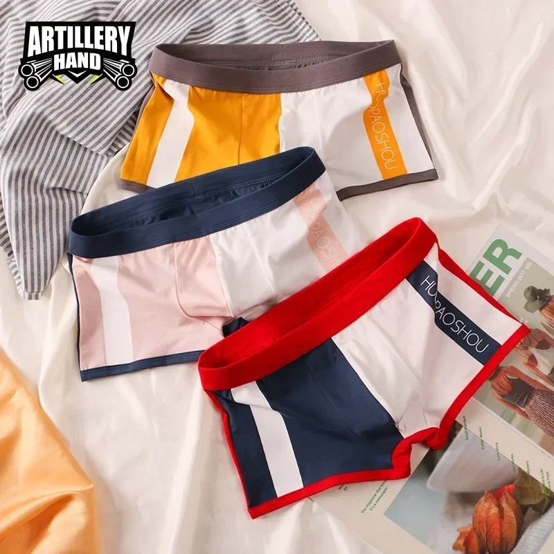 3Pcs new men\'s underwear cotton color matching boxers personalized trend boxers loose sports breathable