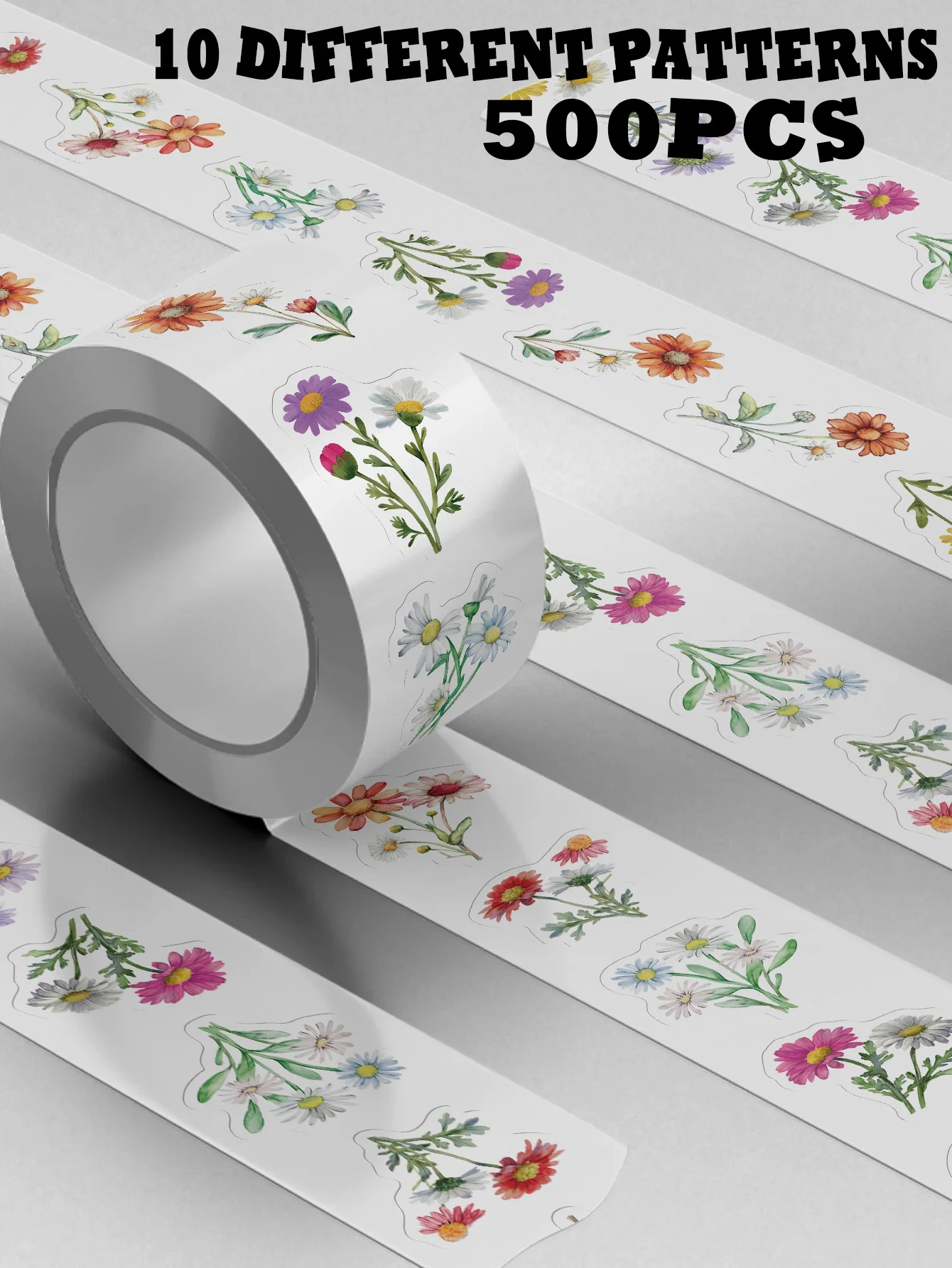 500 Stück/Rolle Gänseblümchen-Rollenaufkleber, Blumendekorationen für Notizbücher, Sammelalben und DIY-Wasserflaschenversiegelungen
